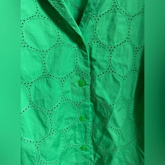 NWOT Sigrid Olsen Plus Green Eyelet Oversized Button Down Shirt - Picture 7 of 11
